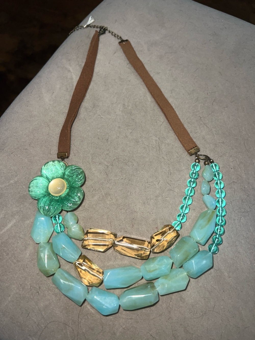 Y2K style Teal Floral Multi-Strand Statement Necklace/earrings - Unbranded